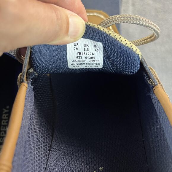 Sperry Lanyard Shoes Mens Size 7 Medium Tan Navy Boat Deck Leather Top-Sider New - Picture 5 of 11